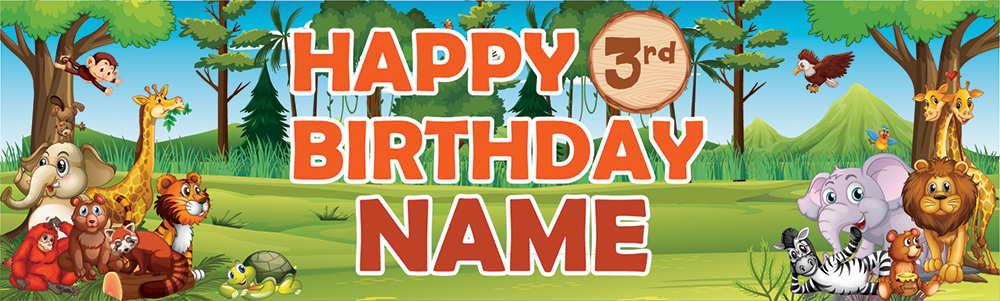 Custom Age & Name Jungle Animals Personalised Happy Birthday Banner | Cool  Hippo